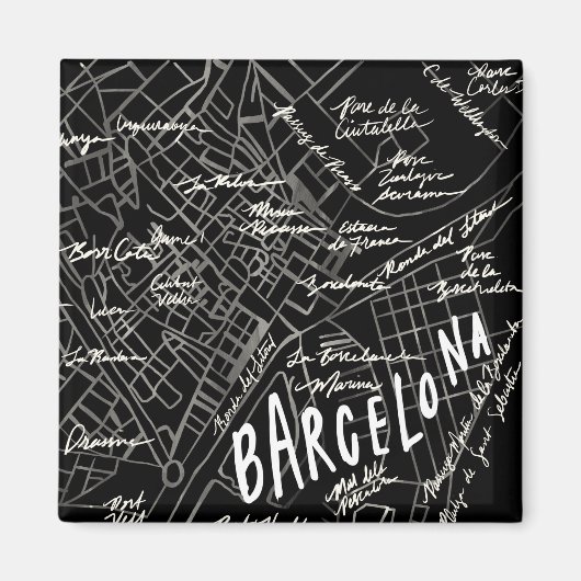 Barcelona Spanje Map Magnet - Black  Style (Voorkant)