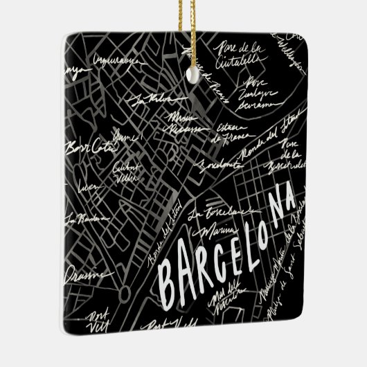 Barcelona Spanje Map Ornament - Black Style (Rechts)