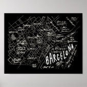 Barcelona Spanje Map Poster - Black  Style (Voorkant)
