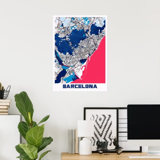 Barcelona - Spanje MilkTea City Map Poster (Thuiskantoor)