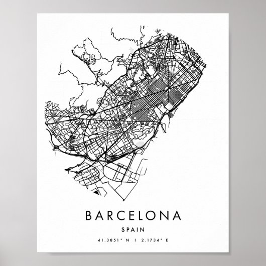 Barcelona Spanje Minimal Modern Circle Street Map Poster (Voorkant)