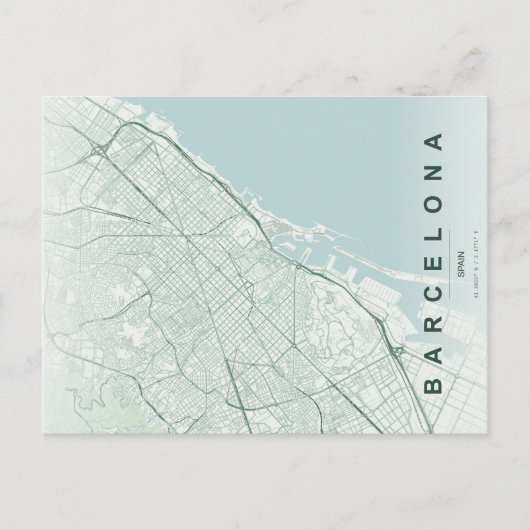 Barcelona Spanje Minimap Postkaart (Voorkant)