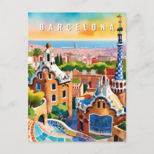 Barcelona Spanje Park Guel Retro Reizen Briefkaart