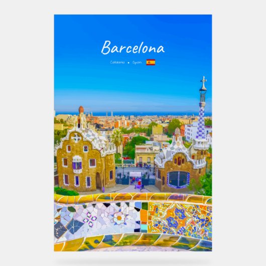 Barcelona, Spanje - Park Guell Gaudi Mozaïek Acryl Bord (Voorkant)