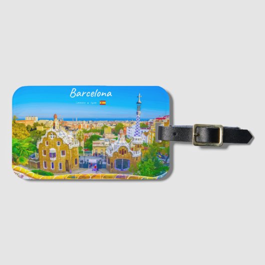 Barcelona, Spanje - Park Guell Gaudi Mozaïek Bagagelabel (Voorkant (horizontaal))