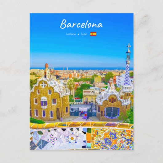 Barcelona, Spanje - Park Guell Gaudi Mozaïek Briefkaart (Voorkant)