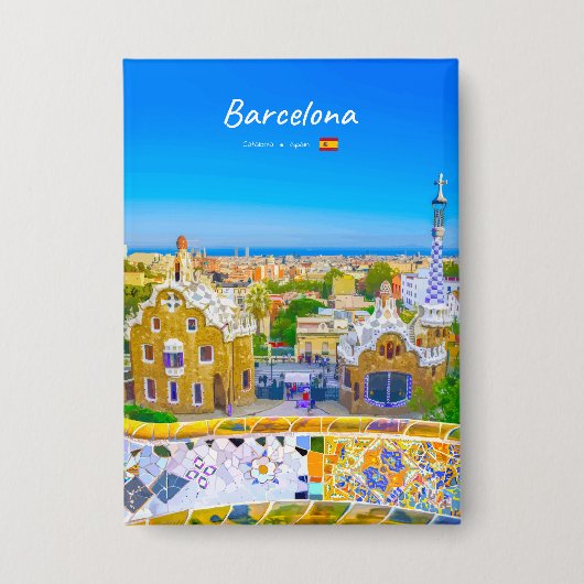 Barcelona, Spanje - Park Guell Gaudi Mozaïek Button (Voorkant)