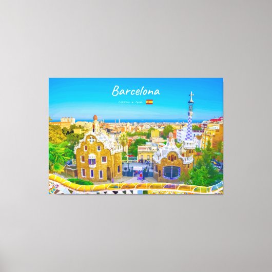 Barcelona, Spanje - Park Guell Gaudi Mozaïek Canvas Afdruk (Voorkant)