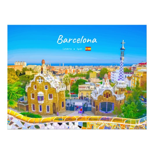 Barcelona, Spanje - Park Guell Gaudi Mozaïek Foto Afdruk (Voorkant)
