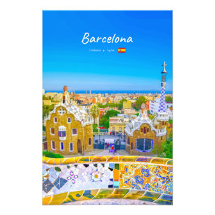 Barcelona, Spanje - Park Guell Gaudi Mozaïek Foto Afdruk