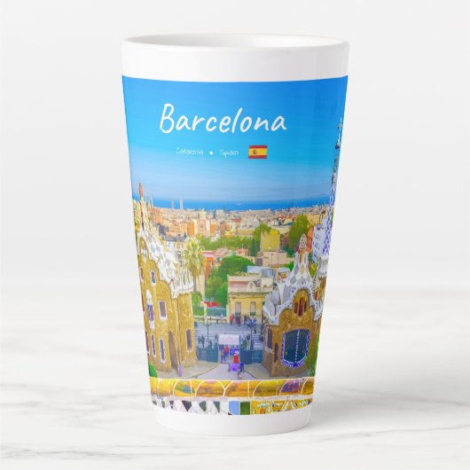 Barcelona, Spanje - Park Guell Gaudi Mozaïek Groot Latte Mok (Voorkant)