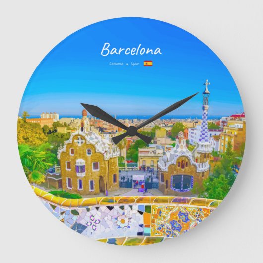 Barcelona, Spanje - Park Guell Gaudi Mozaïek Grote Klok (Voorkant)