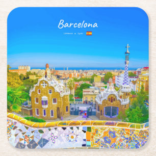 Barcelona, Spanje - Park Guell Gaudi Mozaïek Kartonnen Onderzetters