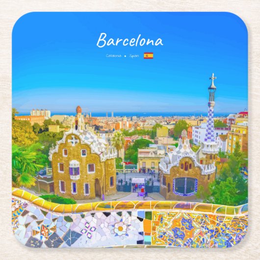 Barcelona, Spanje - Park Guell Gaudi Mozaïek Kartonnen Onderzetters (Voorkant)