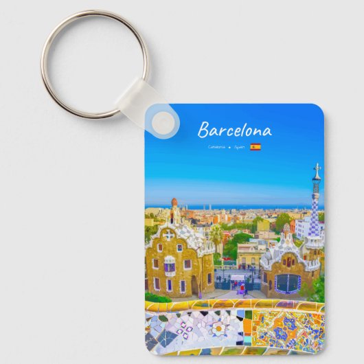 Barcelona, Spanje - Park Guell Gaudi Mozaïek Klass Sleutelhanger (Voorkant)