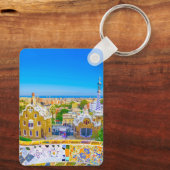 Barcelona, Spanje - Park Guell Gaudi Mozaïek Klass Sleutelhanger (Achterkant)