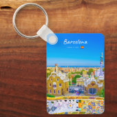 Barcelona, Spanje - Park Guell Gaudi Mozaïek Klass Sleutelhanger (Voorkant)