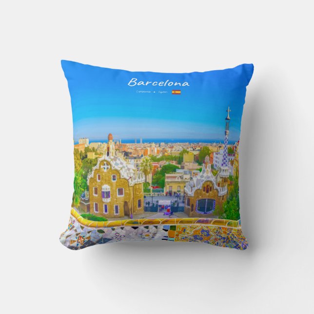 Barcelona, Spanje - Park Guell Gaudi Mozaïek Kussen (Voorkant)