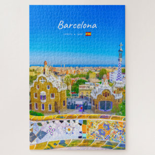 Barcelona, Spanje - Park Guell Gaudi Mozaïek Legpuzzel