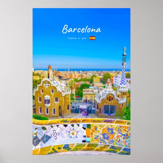 Barcelona, Spanje - Park Guell Gaudi Mozaïek Poster (Voorkant)