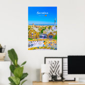 Barcelona, Spanje - Park Guell Gaudi Mozaïek Poster (Thuiskantoor)