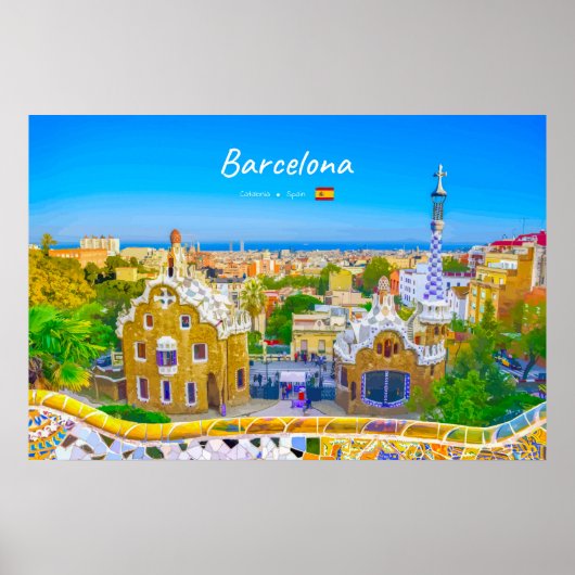 Barcelona, Spanje - Park Guell Gaudi Mozaïek Poster (Voorkant)
