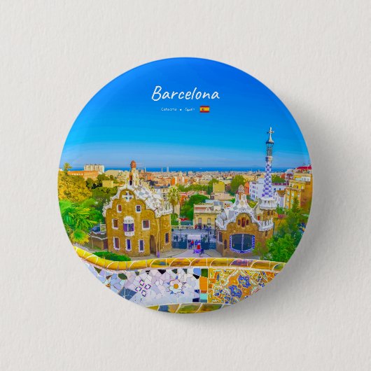 Barcelona, Spanje - Park Guell Gaudi Mozaïek Ronde Button 5,7 Cm (Voorkant)