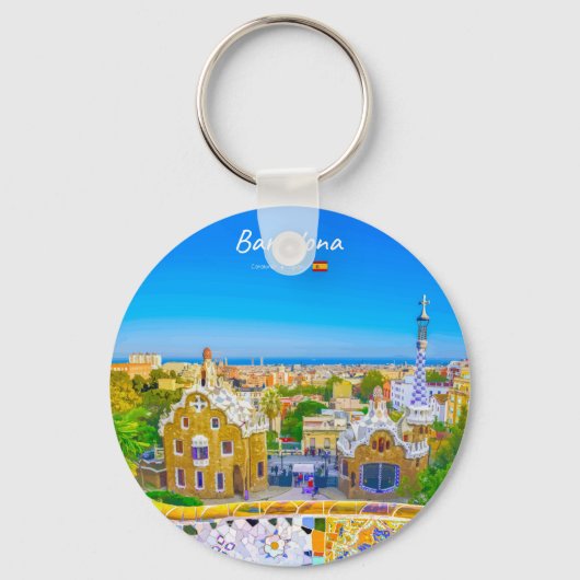 Barcelona, Spanje - Park Guell Gaudi Mozaïek Sleutelhanger (Voorkant)