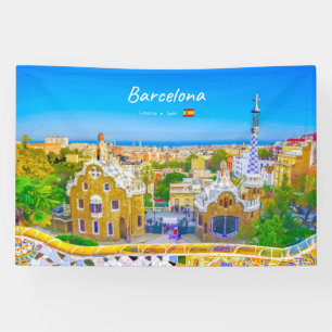 Barcelona, Spanje - Park Guell Gaudi Mozaïek Spandoek