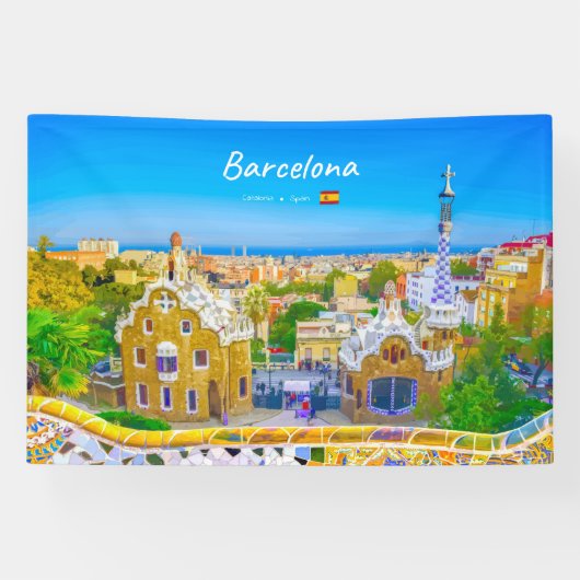 Barcelona, Spanje - Park Guell Gaudi Mozaïek Spandoek (Horizontaal)