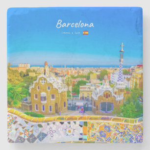 Barcelona, Spanje - Park Guell Gaudi Mozaïek Stenen Onderzetter