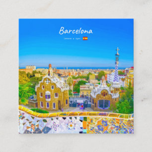 Barcelona, Spanje - Park Guell Gaudi Mozaïek Vierkante Visitekaartje