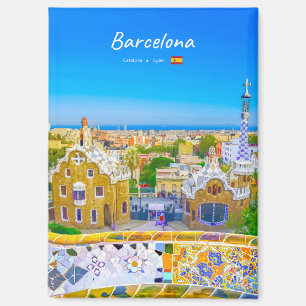 Barcelona, Spanje - Park Guell Gaudi Mozaïek Vlak Magneet