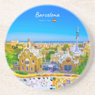 Barcelona, Spanje - Park Guell Gaudi Mozaïek Zandsteen Onderzetter