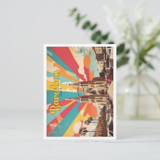 Barcelona Spanje Pop Art Travel Illustratie Briefkaart (Staand voorkant)