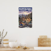 Barcelona Spanje Reis in Vintage Stijl Poster (Keuken)