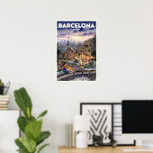 Barcelona Spanje Reis in Vintage Stijl Poster (Thuiskantoor)