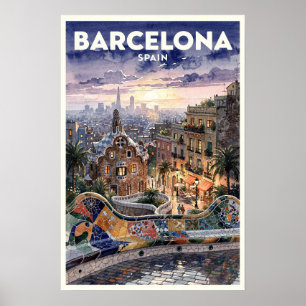 Barcelona Spanje Reis in Vintage Stijl Poster