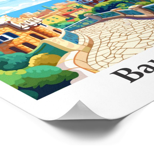 Barcelona Spanje Reizen  Illustratie Poster (Hoek)