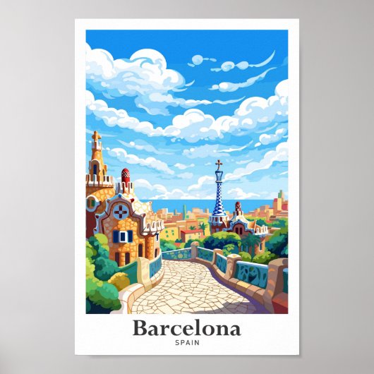 Barcelona Spanje Reizen  Illustratie Poster (Voorkant)