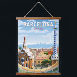 Barcelona Spanje Reizen Kunst Vintage Hangend Wandkleed<br><div class="desc">Barcelona retro vector reisontwerp. Barcelona,  de kosmopolitische hoofdstad van de Spaanse regio Catalonië,  staat bekend om zijn kunst en architectuur.</div>