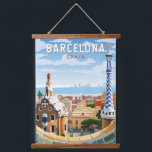 Barcelona Spanje Reizen Kunst Vintage Hangend Wandkleed<br><div class="desc">Barcelona retro vector reisontwerp. Barcelona, de kosmopolitische hoofdstad van de Spaanse regio Catalonië, staat bekend om zijn kunst en architectuur.</div>