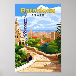 Barcelona Spanje Reizen Kunst Vintage Illustratie Poster