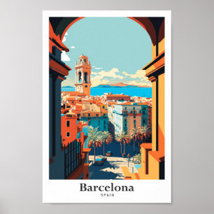 Barcelona Spanje Reizen Kunst Vintage Illustratie Poster