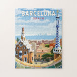 Barcelona Spanje Reizen Kunst Vintage Legpuzzel<br><div class="desc">Barcelona retro vector reisontwerp. Barcelona,  de kosmopolitische hoofdstad van de Spaanse regio Catalonië,  staat bekend om zijn kunst en architectuur.</div>