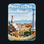 Barcelona Spanje Reizen Kunst Vintage Magneet<br><div class="desc">Barcelona retro vector reisontwerp. Barcelona,  de kosmopolitische hoofdstad van de Spaanse regio Catalonië,  staat bekend om zijn kunst en architectuur.</div>