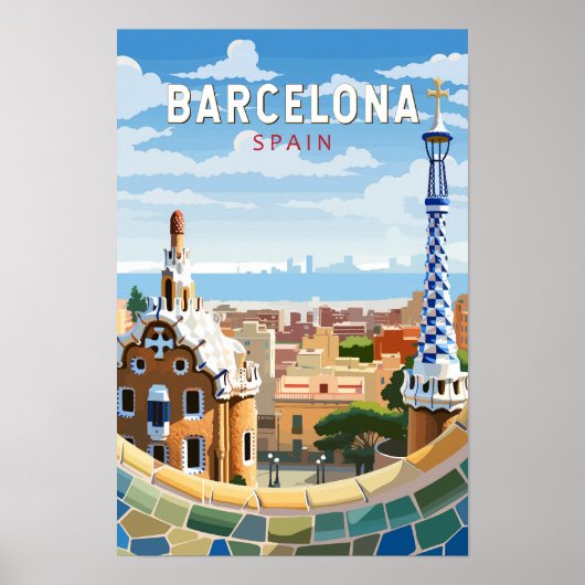 Barcelona Spanje Reizen Kunst Vintage Poster (Voorkant)