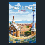 Barcelona Spanje Reizen Kunst Vintage Poster<br><div class="desc">Barcelona retro vector reisontwerp. Barcelona, de kosmopolitische hoofdstad van de Spaanse regio Catalonië, staat bekend om zijn kunst en architectuur.</div>