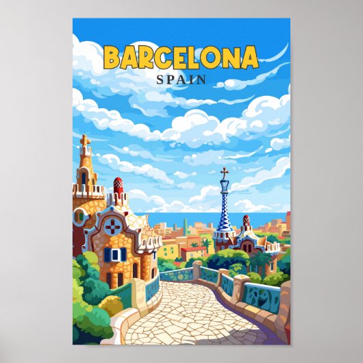 Barcelona Spanje Reizen Kunst Vintage Poster (Voorkant)