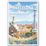 Barcelona Spanje Reizen Kunst Vintage Sticker<br><div class="desc">Barcelona retro vector reisontwerp. Barcelona,  de kosmopolitische hoofdstad van de Spaanse regio Catalonië,  staat bekend om zijn kunst en architectuur.</div>